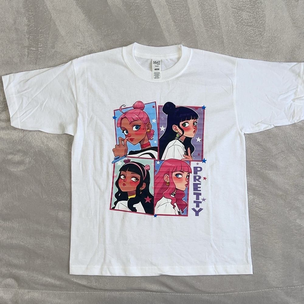 Pretty Girl T-shirt White Kids Tee with Anime Graphic